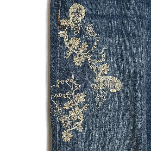 Ralph Lauren Embroidered Embellished Mid Rise Bootcut Blue Denim Jean Size 6P - Picture 10 of 13